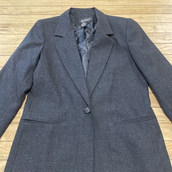 Briggs NY 100% Wool Suit Jacket Women 8 Charcoal Gray 1 Button Modern Cut Blazer - Picture 14 of 16